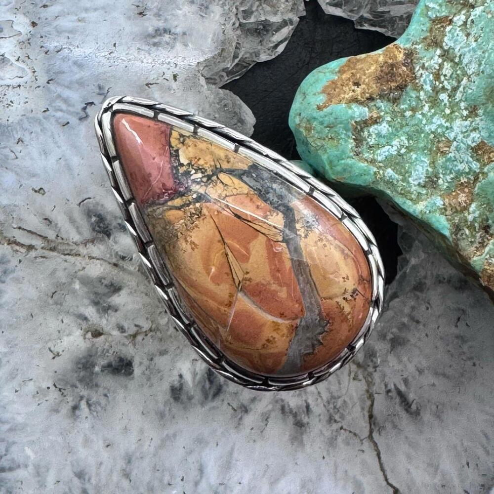 Sterling Silver Southwestern Style Teardrop Maligano Jasper Ring S 8.5 For Women
